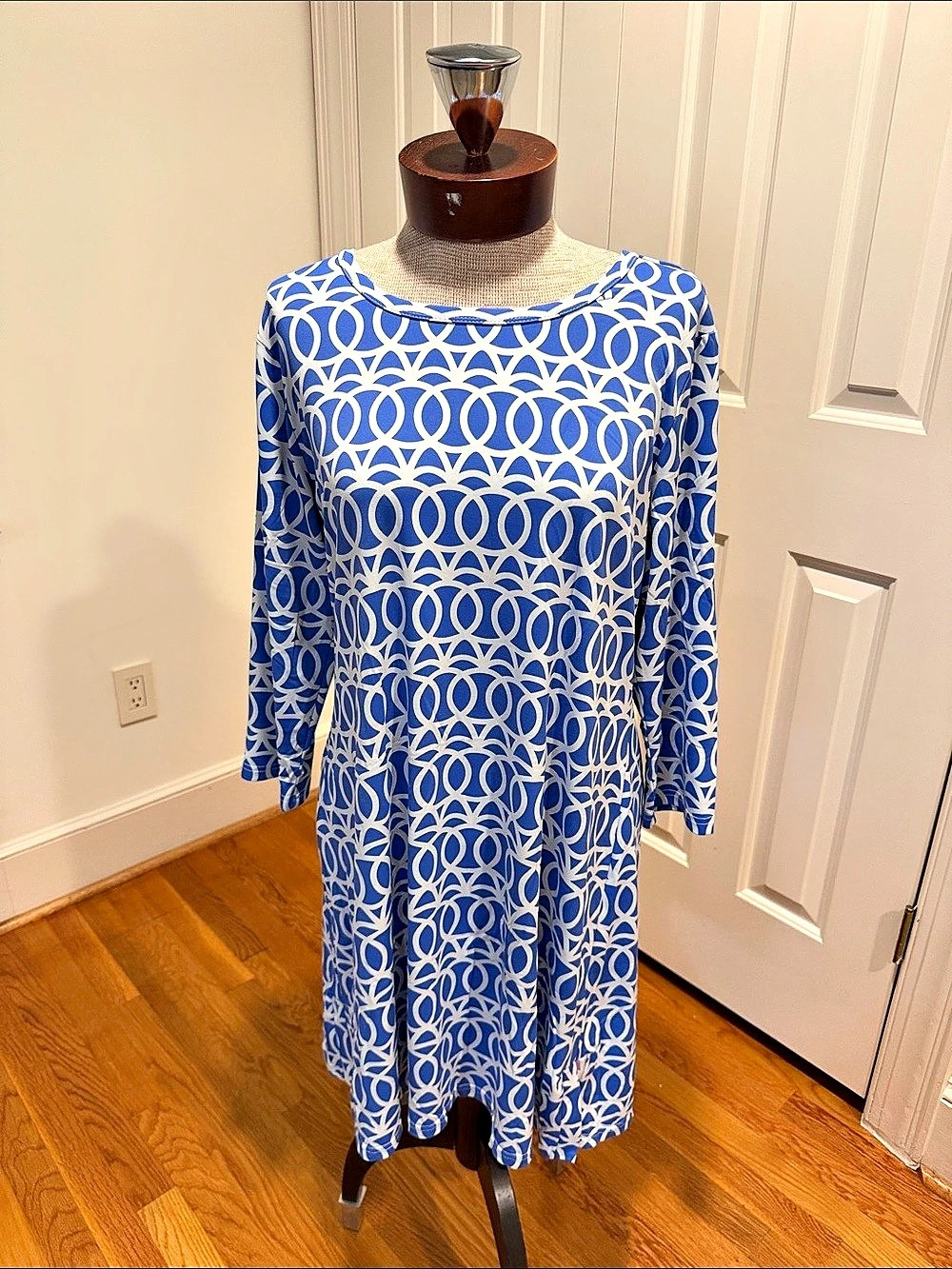 Lulu-B Blue & White Geometric Mini Dress Like New